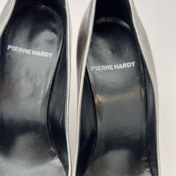 Pierre Hardy Womens Silver Metallic Leather Peep Toe Heels size 8 / 38.5 - Picture 3 of 11